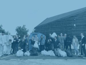 Blue group shot litter picking