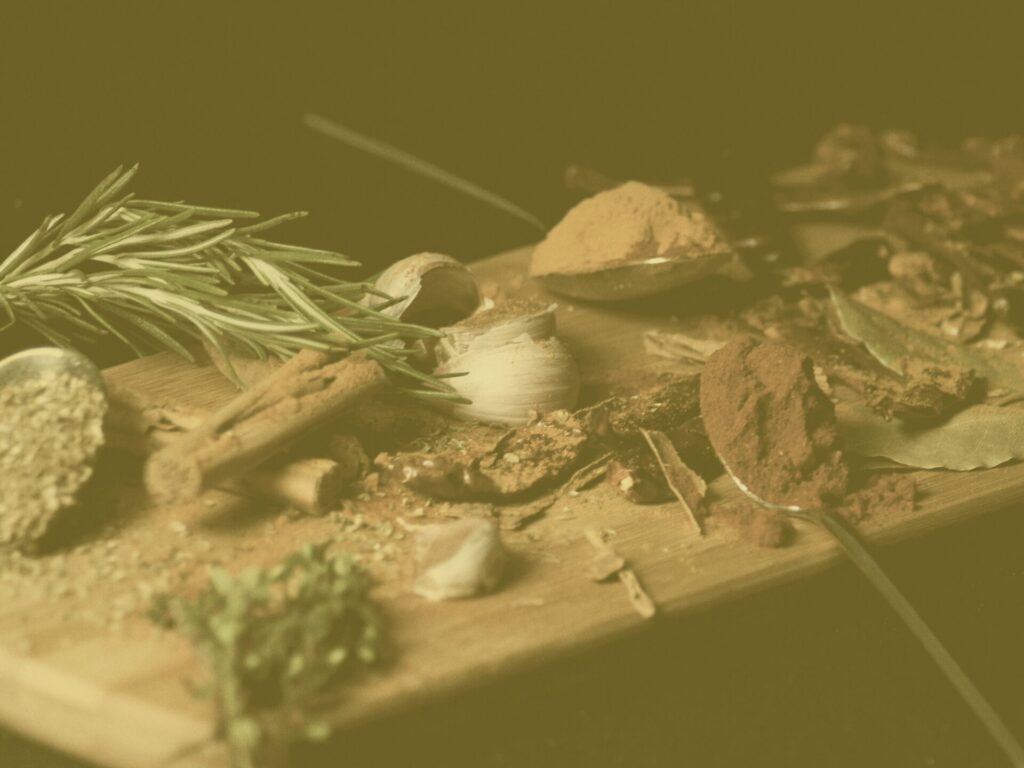 Yellow herbs and spices on a table