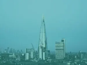 Blue london skyline with the shard