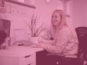 Pink office shot charlotte at her desk