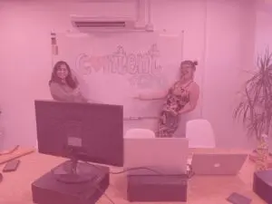 Pink kerry and simran content education day in meeting room 1 of office